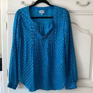 Sheer silk blouse with gold metallic detail throughout ..like new